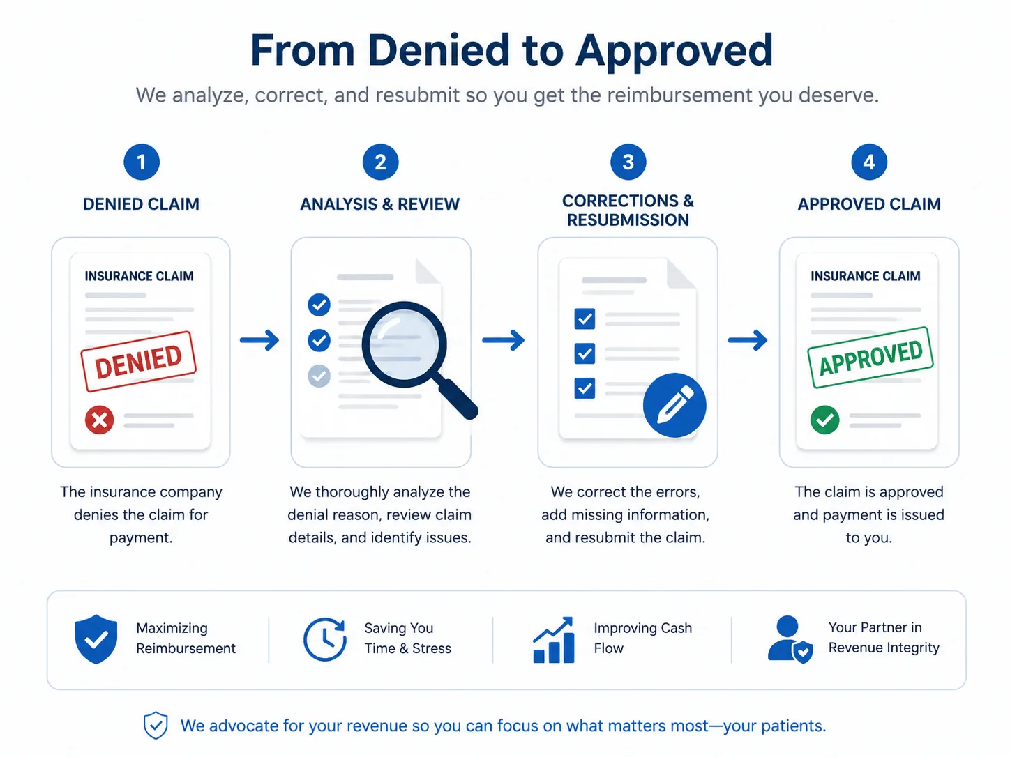 Medical billing denial management workflow illustration